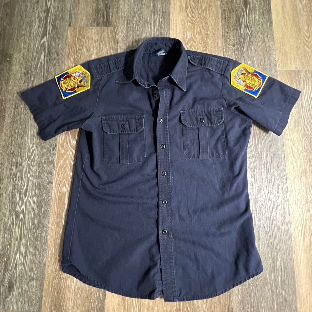 Propper Tactical Shirt Mens Medium Navy Blue Auburn Fire Dept Ripstop Uniform